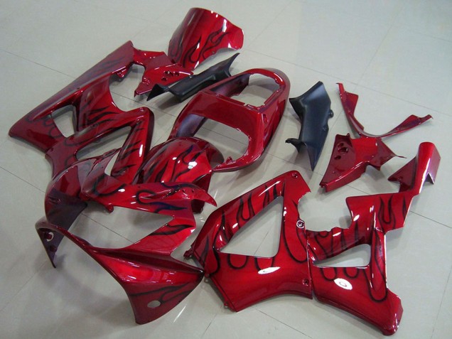 2000-2001 Honda CBR900RR 929 Motorcycle Fairings - Red Glossy Black Flame UK