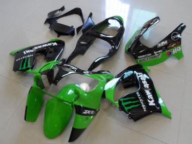 2000-2001 Kawasaki ZX9R Motorcycle Fairings - Glossy Black Green Monster UK