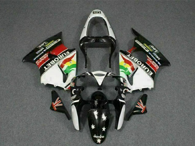 2000-2002 Kawasaki ZX6R Motorcycle Fairings - White Red Yellow Green Glossy Black Star EuroBet UK