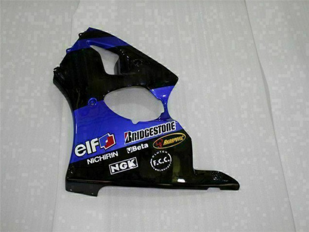2000-2002 Kawasaki ZX6R Motorcycle Fairings - Blue Glossy Black Elf Bridgestone UK