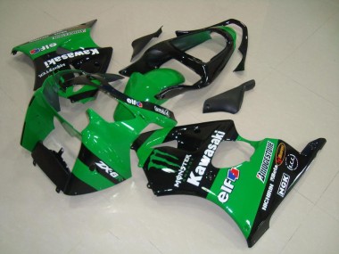 2000-2002 Kawasaki ZX6R Motorcycle Fairings - Green Glossy Black Monster UK