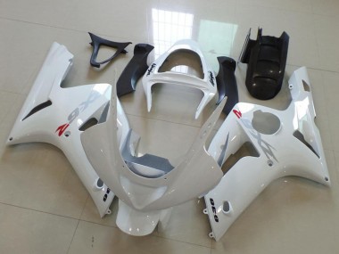 2003-2004 Kawasaki ZX6R Motorcycle Fairings - White with Silver Decals UK