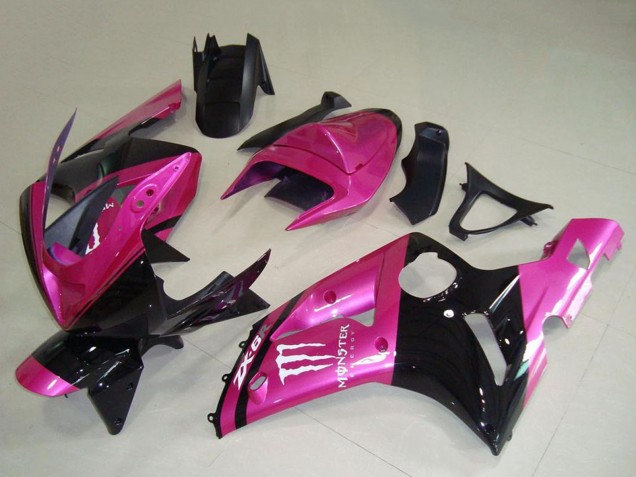 2003-2004 Kawasaki ZX6R Motorcycle Fairings - Pink Black White Monster UK