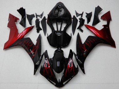 2004-2006 Yamaha YZF R1 Motorcycle Fairings - Glossy Black Red Flame UK