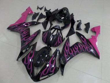2004-2006 Yamaha YZF R1 Motorcycle Fairings - Glossy Black Pink Flame UK