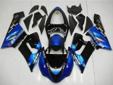 2005-2006 Kawasaki ZX6R Motorcycle Fairings - Blue Glossy Black Elf UK