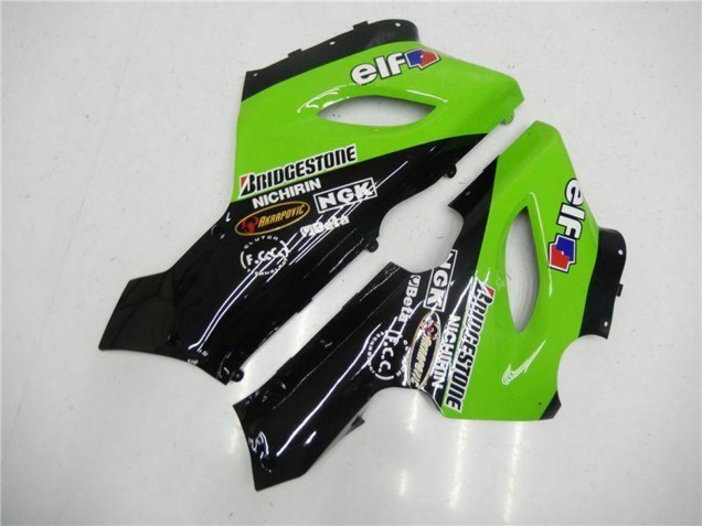 2005-2006 Kawasaki ZX6R Motorcycle Fairings - Green Glossy Black Elf UK