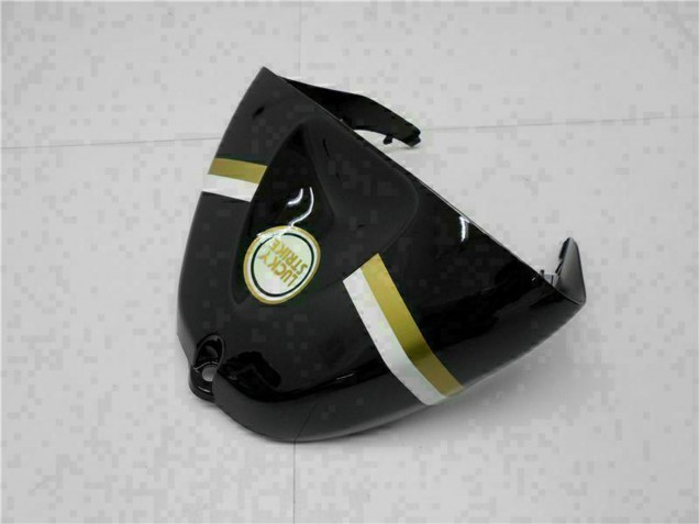 2005-2006 Kawasaki ZX6R Motorcycle Fairings - Glossy Black White Gold Lucky Strike UK