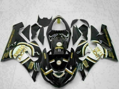 2005-2006 Kawasaki ZX6R Motorcycle Fairings - Glossy Black White Gold Lucky Strike UK