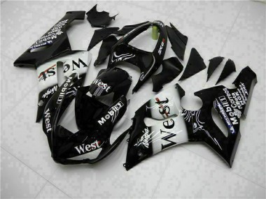 2005-2006 Kawasaki ZX6R Motorcycle Fairings - Glossy Black White West UK