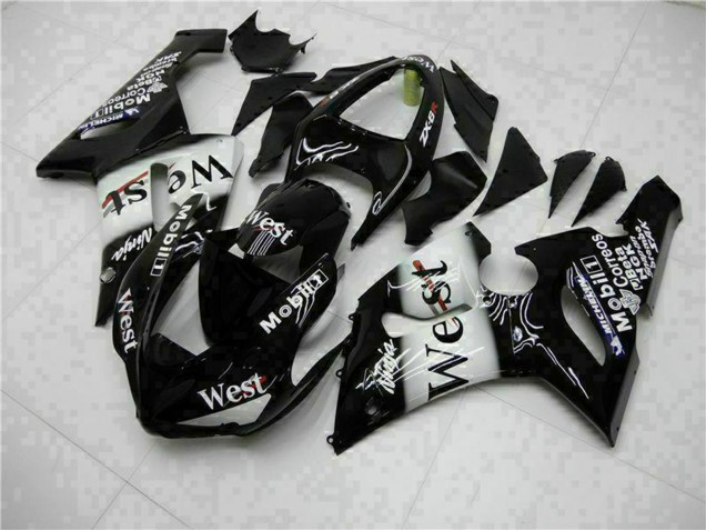 2005-2006 Kawasaki ZX6R Motorcycle Fairings - Glossy Black White West UK