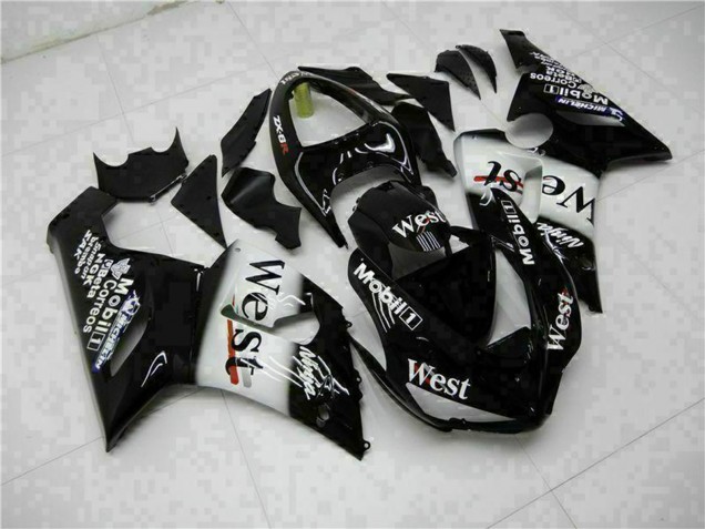 2005-2006 Kawasaki ZX6R Motorcycle Fairings - Glossy Black White West UK