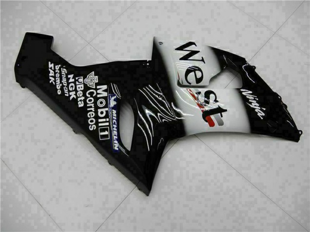 2005-2006 Kawasaki ZX6R Motorcycle Fairings - Glossy Black White West UK