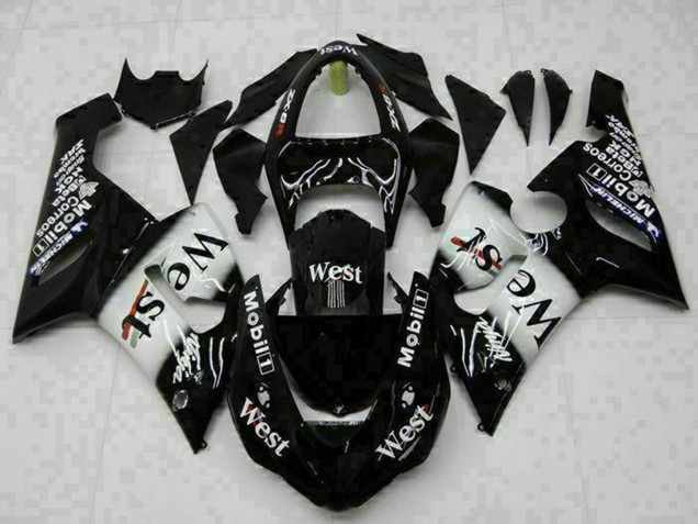 2005-2006 Kawasaki ZX6R Motorcycle Fairings - Glossy Black White West UK