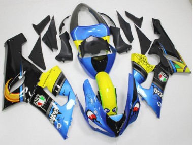 2005-2006 Kawasaki ZX6R Motorcycle Fairings - Blue Yellow Black Shark UK