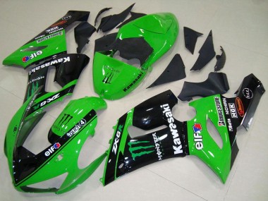 2005-2006 Kawasaki ZX6R Motorcycle Fairings - Green Glossy Black Elf Monster UK