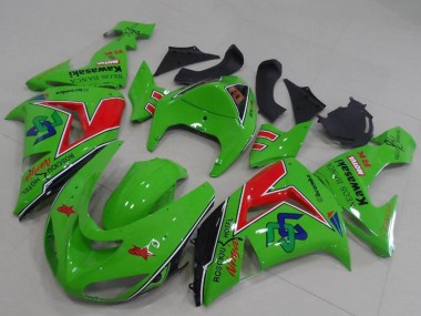 2005-2006 Kawasaki ZX6R Motorcycle Fairings - Green Red Black ENEOS Banca UK