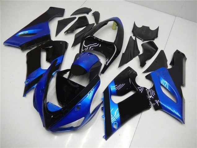2005-2006 Kawasaki ZX6R Motorcycle Fairing Kits - Blue Glossy Black UK