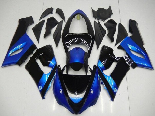 2005-2006 Kawasaki ZX6R Motorcycle Fairing Kits - Blue Glossy Black UK