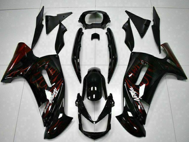 2006-2008 Kawasaki EX650 Motorcycle Fairings - Glossy Black Red Flame UK