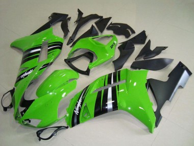 2007-2008 Kawasaki ZX6R Motorcycle Fairings - Green and Silver Stripe UK