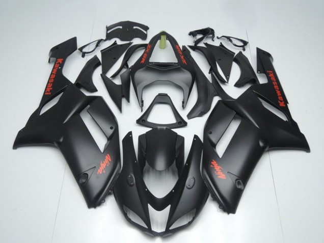 2007-2008 Kawasaki ZX6R Motorcycle Fairings - Matte Black with Red Sticker UK