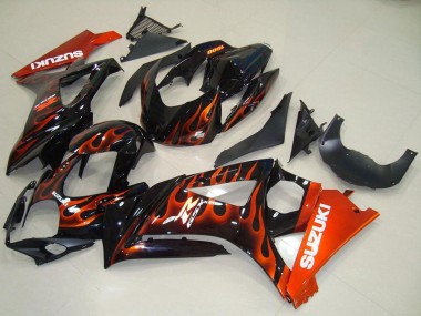 2007-2008 Suzuki GSXR 1000 Motorcycle Fairings - Glossy Black Orange Flame UK