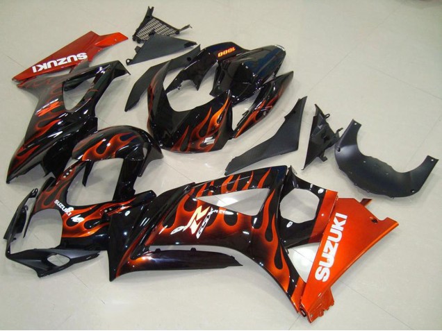 2007-2008 Suzuki GSXR 1000 Motorcycle Fairings - Glossy Black Orange Flame UK
