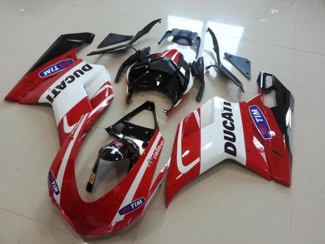 2007-2014 Ducati 848 1098 1198 Motorcycle Fairings - White Red Glossy Black Tim UK