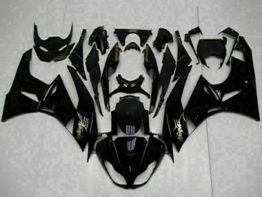 2009-2012 Kawasaki ZX6R Motorcycle Fairings - Glossy Black Gold Ninja UK