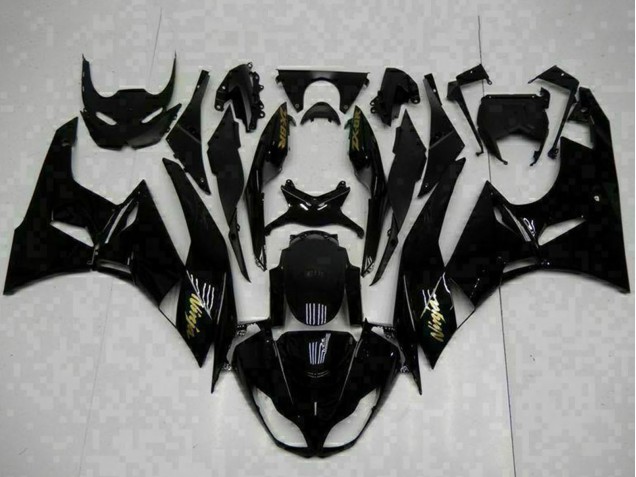 2009-2012 Kawasaki ZX6R Motorcycle Fairings - Glossy Black Gold Ninja UK