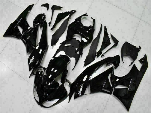 2009-2012 Kawasaki ZX6R Motorcycle Fairings - Glossy Black White Ninja UK