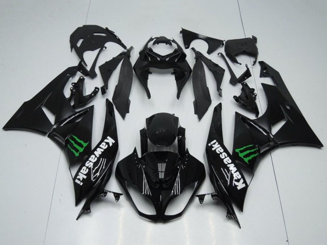 2009-2012 Kawasaki ZX6R Motorcycle Fairings - Glossy Black Green Monster UK
