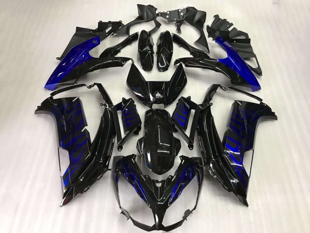 2012-2016 Kawasaki EX650 Motorcycle Fairings - Glossy Black Blue Flame UK
