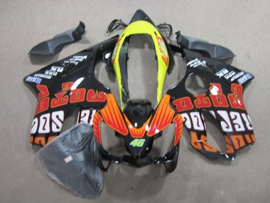 2004-2007 Honda CBR600 F4i Motorcycle Fairings - Yellow Orange Glossy Black Rossi 46 UK