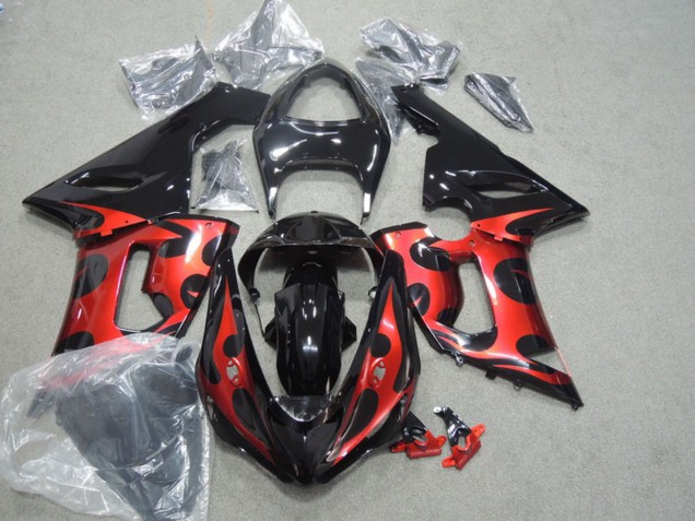 2005-2006 Kawasaki ZX6R Motorcycle Fairings - Glossy Black Red UK