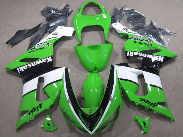 2005-2006 Kawasaki ZX6R Motorcycle Fairings - Green White Black UK