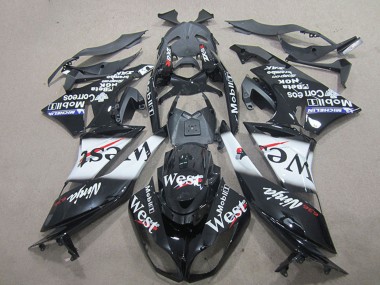 2009-2012 Kawasaki ZX6R Motorcycle Fairings - Glossy Black White West UK