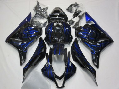 2009-2012 Honda CBR600RR Motorcycle Fairings - Glossy Black Blue Flame UK