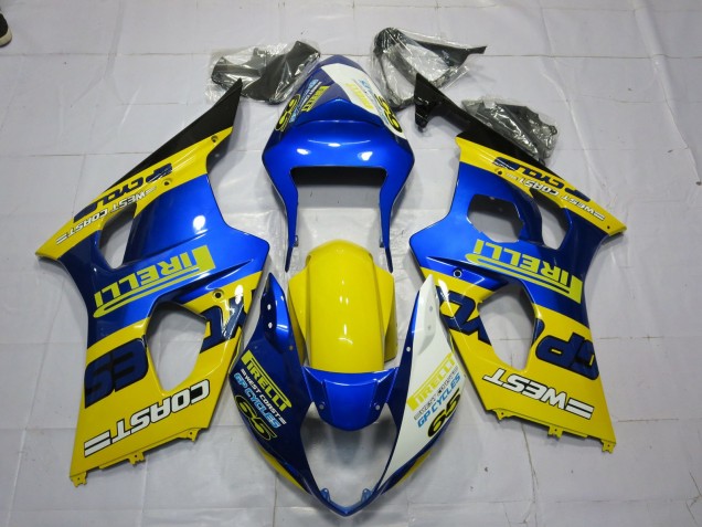 2003-2004 Suzuki GSXR 1000 Motorcycle Fairings - Blue Yellow Black Pirelli UK