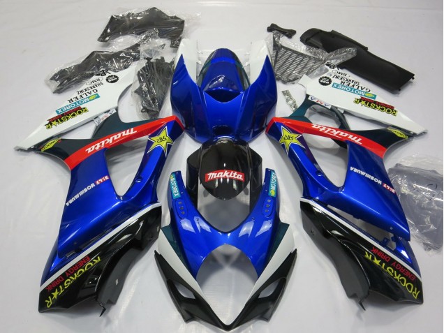 2007-2008 Suzuki GSXR 1000 Motorcycle Fairing - White Blue Red Black Rockstar UK