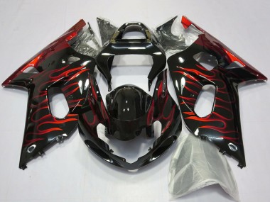 2001-2003 Suzuki GSXR 600 / GSXR 750 Motorcycle Fairings - Glossy Black Red Flame UK