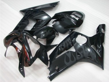 2003-2004 Kawasaki ZX6R Motorcycle Fairings - Glossy Black Grey Flame UK