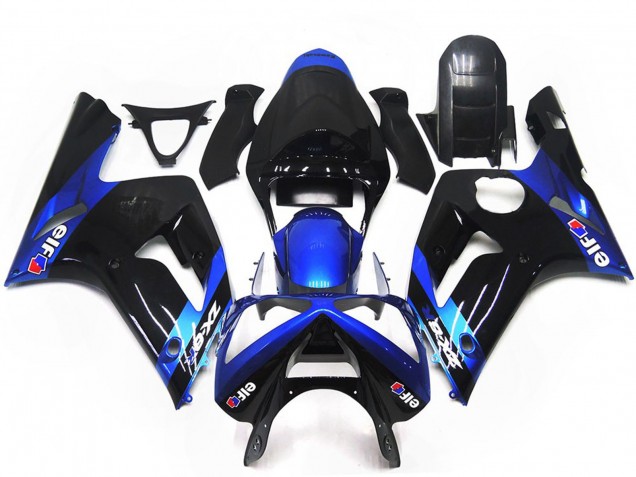 2003-2004 Kawasaki ZX6R Motorcycle Fairings - Blue Glossy Black Elf UK