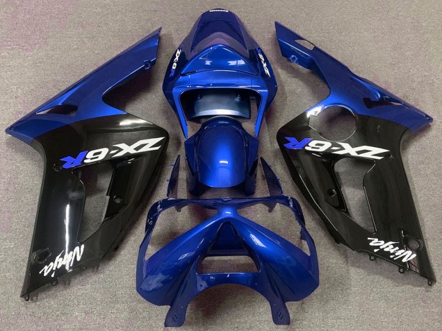 2003-2004 Kawasaki ZX6R Motorcycle Fairings - Blue Glossy Black UK