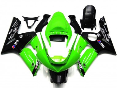 2003-2004 Kawasaki ZX6R Motorcycle Fairings - Green Glossy Black Elf Silkolene UK