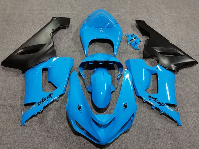 2005-2006 Kawasaki ZX6R Motorcycle Fairings - Vibrant Blue Matte Black UK