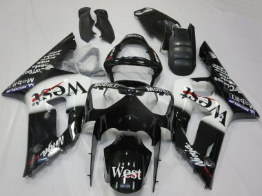 2003-2004 Kawasaki ZX6R Motorcycle Fairings - Glossy Black White West UK