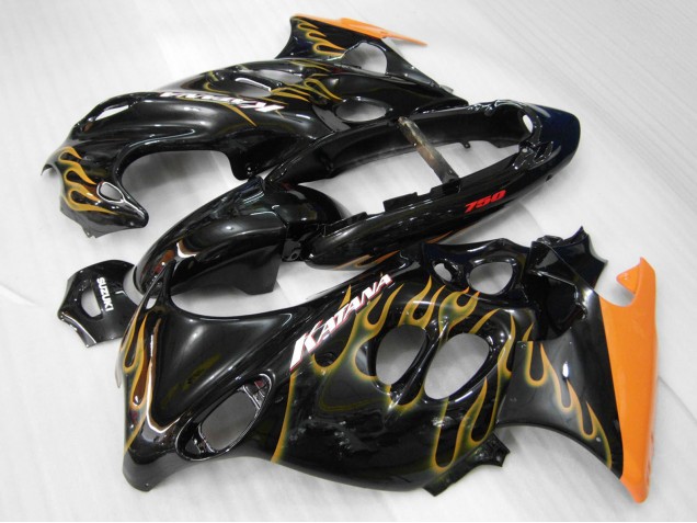 2004-2006 Suzuki GSX600F/GSX750F Motorcycle Fairings - Glossy Black Orange Flame Katana UK