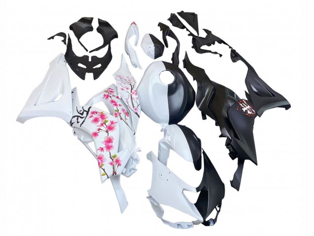 2023-2025 Kawasaki ZX6R Motorcycle Fairings - Black White with Flower UK